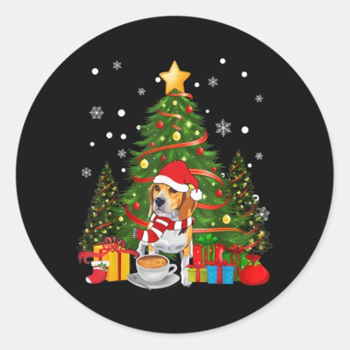 Beagle Dog Christmas Is Gift Coffee Light Tree Classic Round Sticker