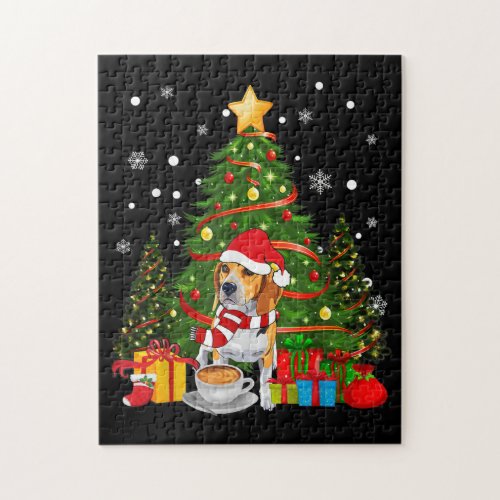Beagle Dog Christmas Is Gift Coffee Light Tree Jigsaw Puzzle
