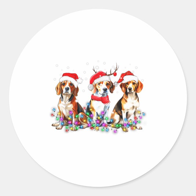 Beagle Dog Christmas Lights Cute Pet Matching Fami Classic Round Sticker (Front)
