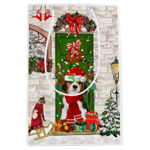 Beagle Dog Christmas Medium Gift Bag