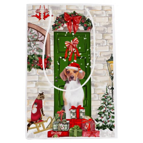 Beagle Dog Christmas   Medium Gift Bag