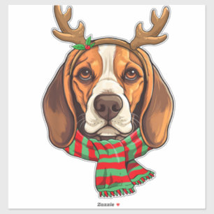 Beagle Dog Christmas Reindeer Santa Hat Funny Xmas Sticker