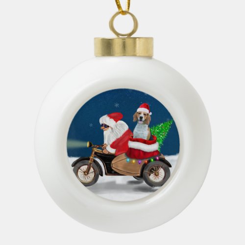 Beagle Dog Christmas Santa Claus  Ceramic Ball Christmas Ornament