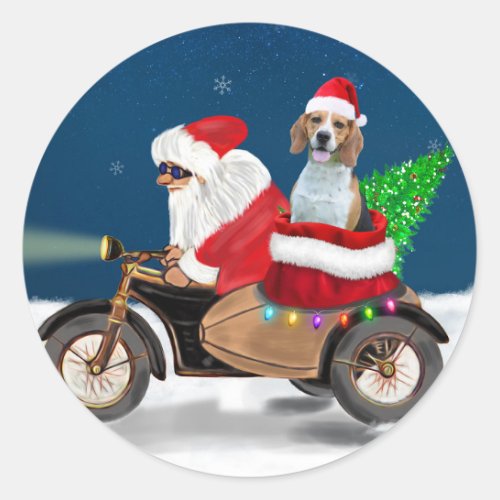 Beagle Dog Christmas Santa Claus  Classic Round Sticker