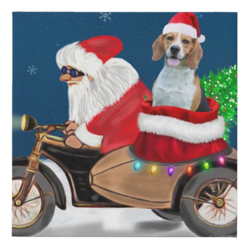 Beagle Dog Christmas Santa Claus Faux Canvas Print