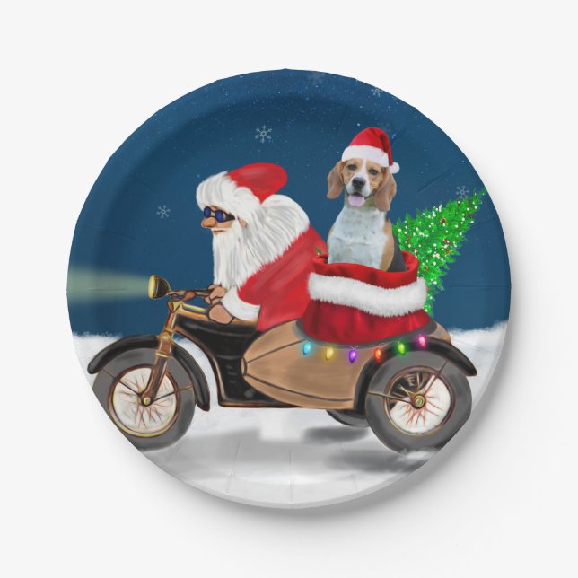 Beagle Dog Christmas Santa Claus  Paper Plates (Front)