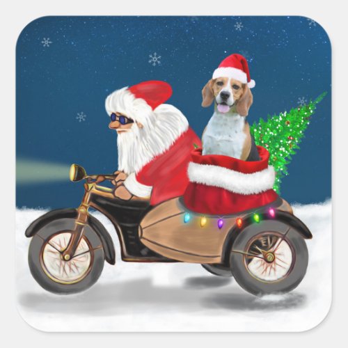 Beagle Dog Christmas Santa Claus  Square Sticker