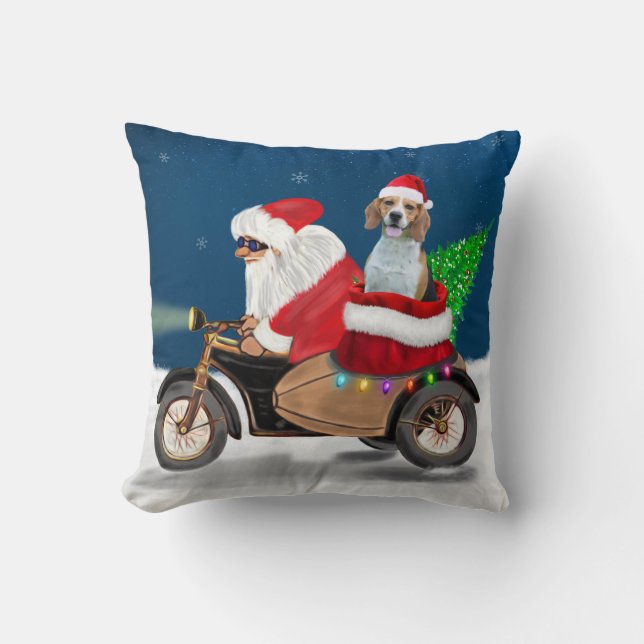 Beagle Dog Christmas Santa Claus Throw Pillow (Front)