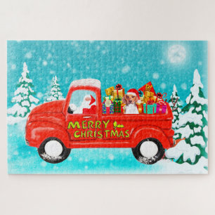 Beagle Dog Christmas Santa Delivery Truck Jigsaw Puzzle