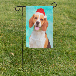 Beagle Dog Christmas Santa Hat Portrait Garden Flag