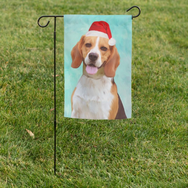 Beagle Dog Christmas Santa Hat Portrait Garden Flag (In SItu)