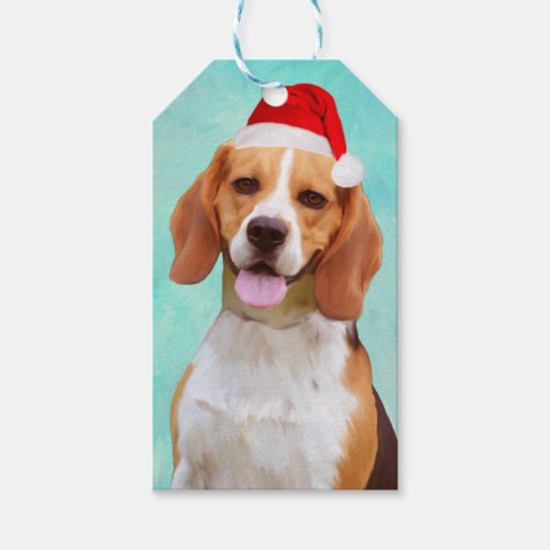 Beagle Dog Christmas Santa Hat Portrait Gift Tags