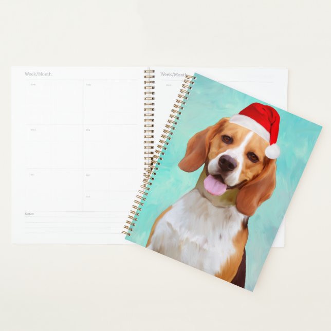 Beagle Dog Christmas Santa Hat Portrait Planner (Display)