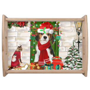 Beagle Dog Christmas Serving Tray