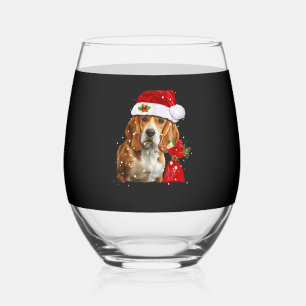 Beagle Dog Christmas T Shirt Christmas Dog Essenti Stemless Wine Glass