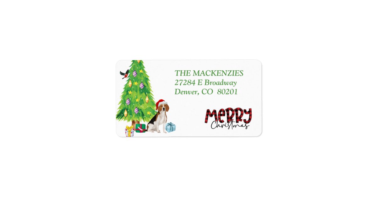 Beagle Dog, Christmas Tree and Bird Return Address Label ...