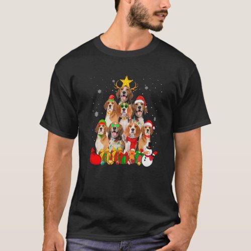 Beagle Dog Christmas Tree Lights Funny Xmas Pajama T_Shirt