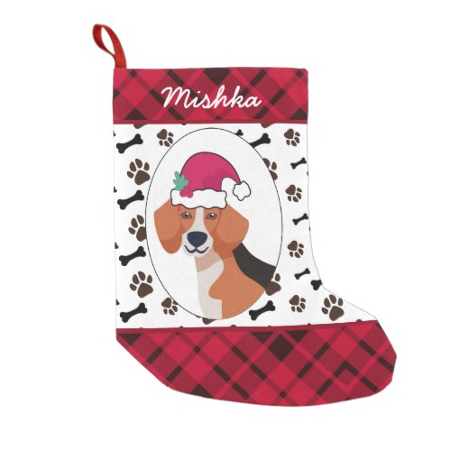 Beagle Dog Christmas With Custom Dog Name Small Christmas Stocking