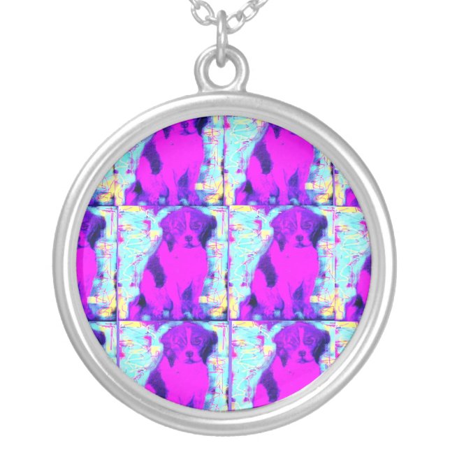 beagle dog collage silver plated necklace (Front)