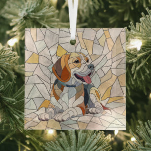 Beagle dog - Colorful Mosaic art Glass Ornament