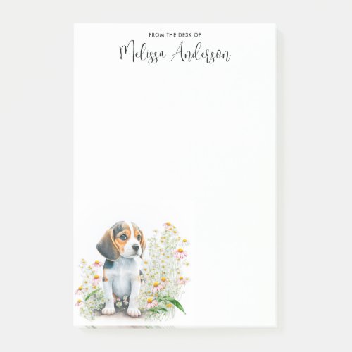 Beagle Dog Cute Puppy Floral Personalized Post_it Notes