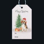 Beagle Dog Cute Santa Festive Christmas Gift Tags<br><div class="desc">Add the finishing touch to your holiday cards, gifts wrapping or party this holiday season with this elegant Christmas beagle in a santa hat design christmas gift tags, and matching decor. This beagle gift tags features a watercolor beagle santa dog with tree. This beagle gift tags will be a favorite...</div>