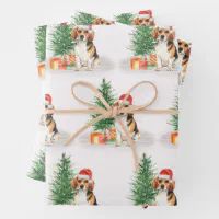 Beagle Dog Cute Santa Festive Christmas Wrapping Paper Sheets