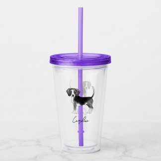 Beagle Dog Design In Black And White With Name Acrylic Tumbler
