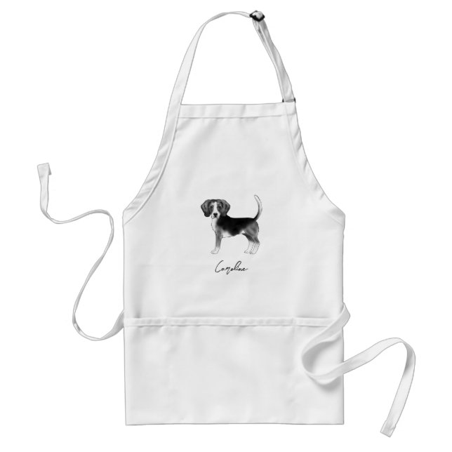 Beagle Dog Design In Black And White With Name Adult Apron (Front)