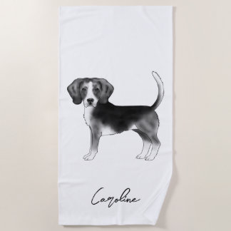 Beagle Dog Design In Black And White With Name Beach Towel