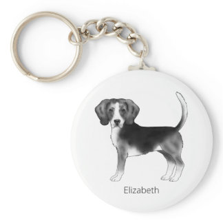 Beagle Dog Design In Black And White With Name Keychain
