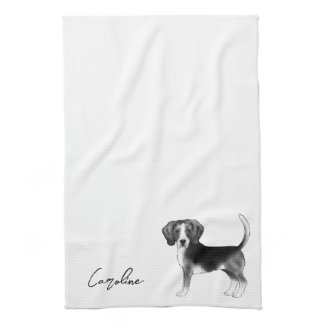 Beagle Dog Design In Black And White With Name Kitchen Towel