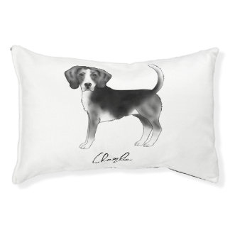 Beagle Dog Design In Black And White With Name Pet Bed