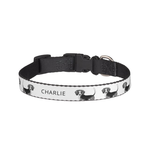Beagle Dog Design In Black And White With Name Pet Collar (Front)