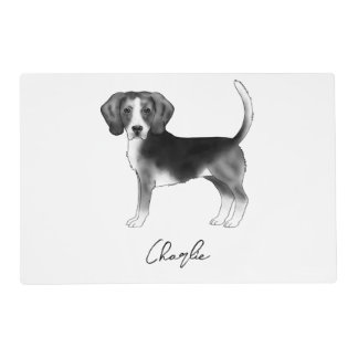 Beagle Dog Design In Black And White With Name Placemat