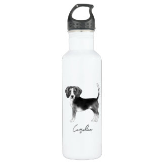 Beagle Dog Design In Black And White With Name Stainless Steel Water Bottle