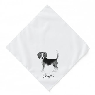 Beagle Dog Design In Black And White With Text Bandana