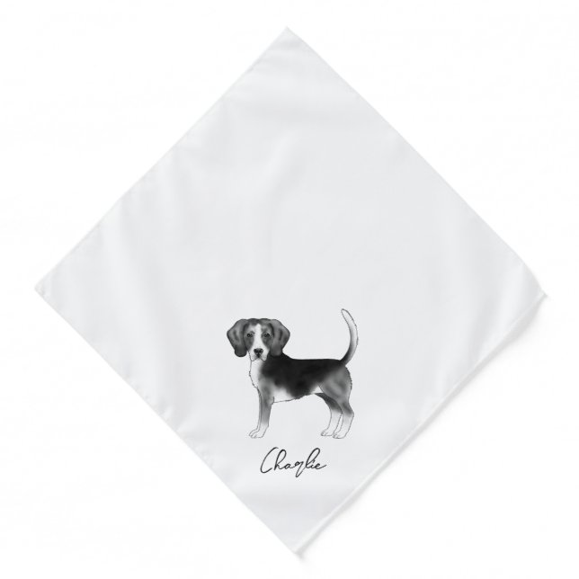 Beagle Dog Design In Black And White With Text Bandana (Front)