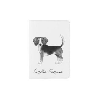 Beagle Dog Design In Black And White With Text Passport Holder