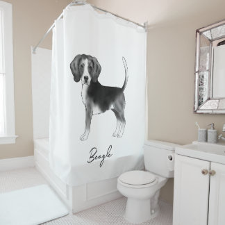 Beagle Dog Design In Black And White With Text Shower Curtain