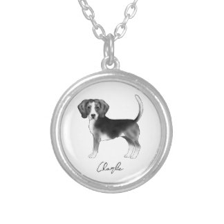 Beagle Dog Design In Black And White With Text Silver Plated Necklace
