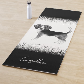 Beagle Dog Design In Black And White With Text Yoga Mat