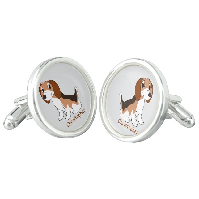Beagle Dog Design Personalised Cufflinks (Angled)
