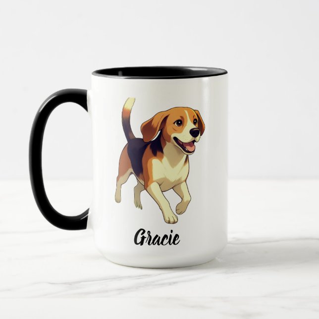 Beagle Dog Design with Customized Name Mug (Left)