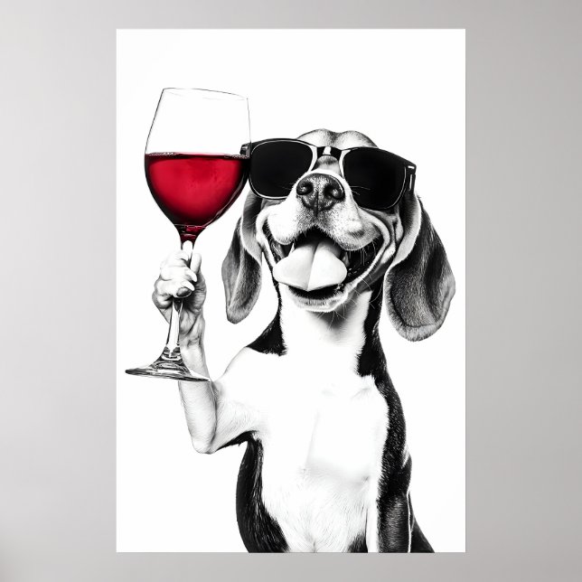 Beagle Dog Drinking Wine Art Print Funny Kitchen (Front)
