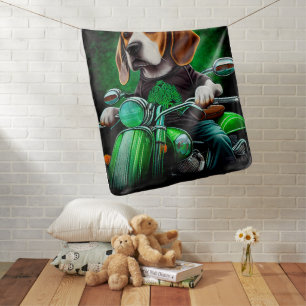 Beagle Dog driving bike St. Patrick's Day Baby Blanket