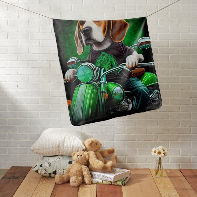 Beagle Dog driving bike St. Patrick's Day Baby Blanket (In Situ)