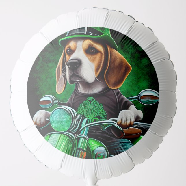 Beagle Dog driving bike St. Patrick's Day Balloon (Front)