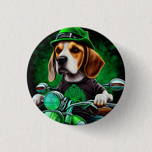 Beagle Dog driving bike St. Patrick's Day Button