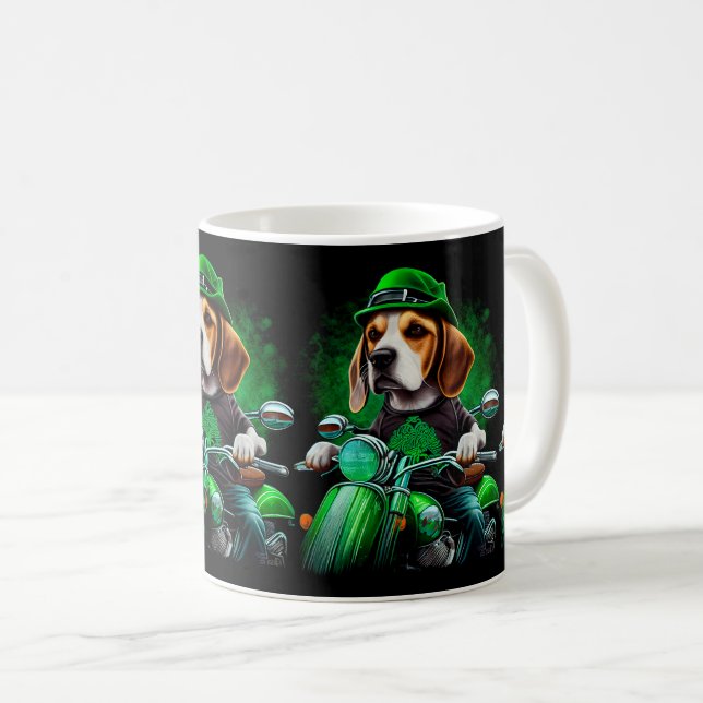 Beagle Dog driving bike St. Patrick's Day Coffee Mug (Front Right)